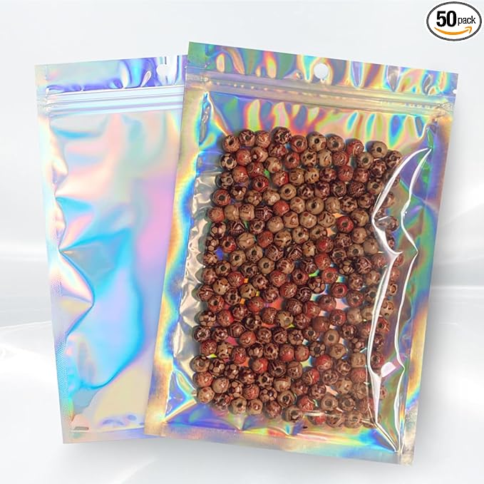 6x9 inch Holographic Bags with Party Favor Mylar Bags Coffee Storage for Small Business 50Pcs Resealable