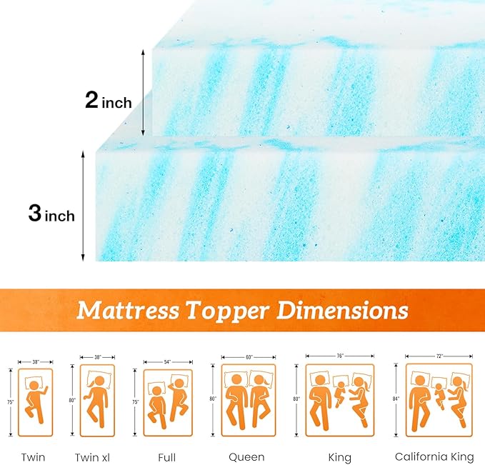 Sweetcrispy Mattress Topper California King, 2 Inch Thick Memory Foam Gel - Image 2