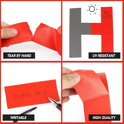 BOMEI PACK Red Painters Tape 1 Inch - Paint Tape 10 Rolls x 1 Inch x 55 Yards - Painter's Tape Red Masking Tape for Walls Painting, DIY Crafting, and School Projects, Total 550 Yards