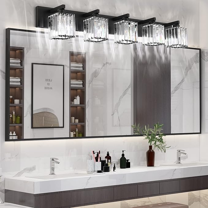 Aipsun Bathroom Vanity Light Black Light Fixtures 5 Light Crystal Vanity Light - Image 3