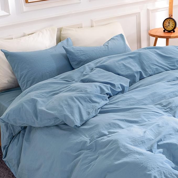 NEXHOME PRO Duvet Cover Set 100% Washed Cotton Full Size Linen Feel Textured by NEXHOMEPRO