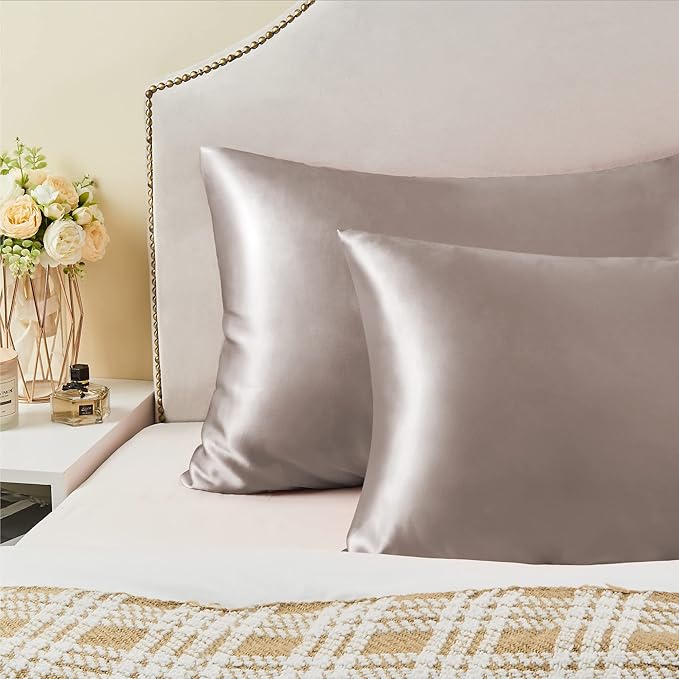 BEDELITE Satin Pillowcase with Zipper, Rose Taupe Pillow Cases Queen Size Set - Image 6
