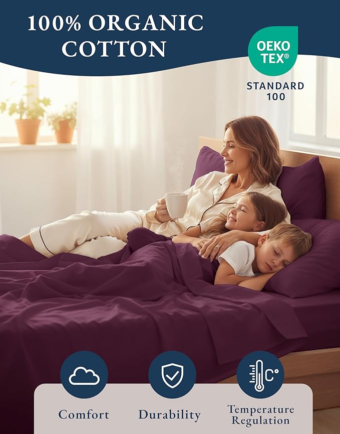 LANE LINEN Sustainably Produced 100% Organic Cotton Twin Bed Sheet Set - Image 6