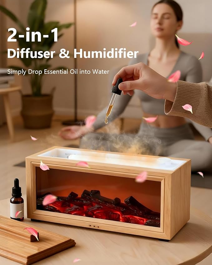 Essential Oil Diffuser, 7-Color Fireplace Fire Flame Aromatherapy Humidifier - Image 4