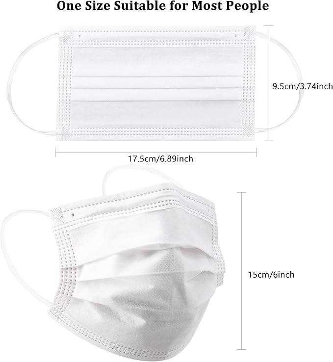 akgk 100PCS White Disposable Face Masks, 3-Ply Breathable White Face Mask - Image 7