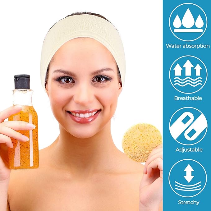 Whaline Spa Facial Headband 4 Packs Head Wrap Terry Cloth Headband Adjustable - Image 6