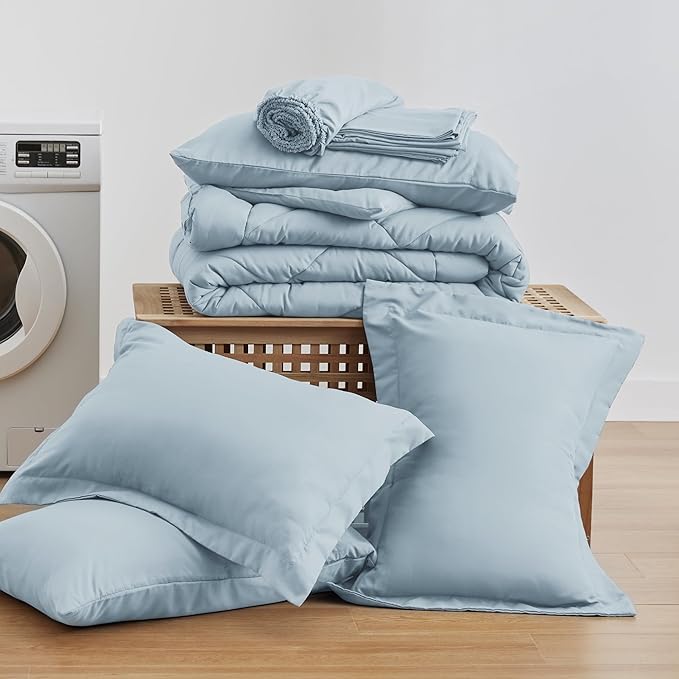 Love's cabin California King Comforter Set Light Blue, 7 Pieces California King - Image 6