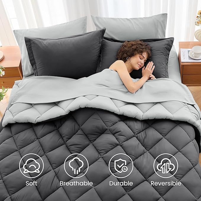 MUXHOMO 7 Pieces Queen Comforter Set, Reversible Bed in a Bag Queen Size - Image 6