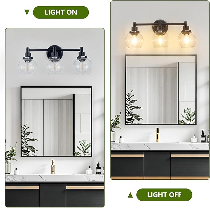 3-Light Bathroom Light Fixture Black Vanity Lights Over Mirror Modern Wall - Image 4