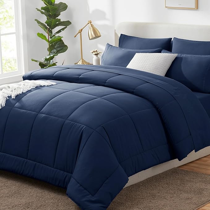 CozyLux Queen Comforter Set Navy Blue, 7 Pieces Bed in a Bag, All Season by CozyLux
