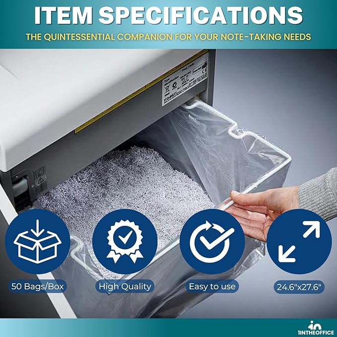1InTheOffice Shredder Bags 15.8 Gallon, Paper Shredder Waste bags 15.8 Gal., 50/Box