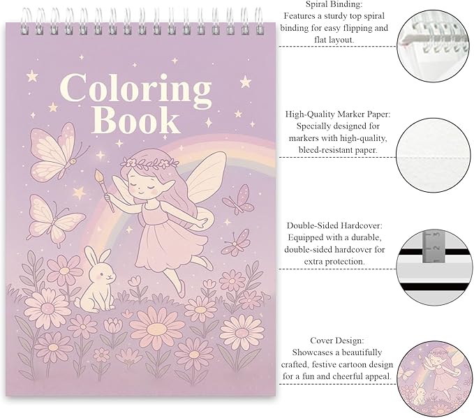Fuxi Coloring Books for Girls, 60 Sheets (73lb/120gsm) Blank Sketch Book + 50 Designs Blank Coloring Book, Stocking Stuffers for Kids 8-12 Girls.