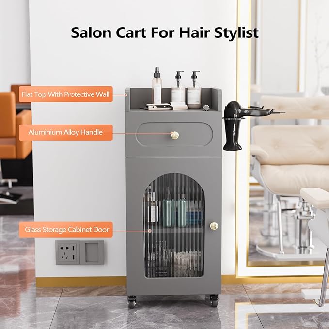 OmySalon Salon Cart with Wheels, 3-Tier Rolling Beauty Cart with Glass Door & - Image 2