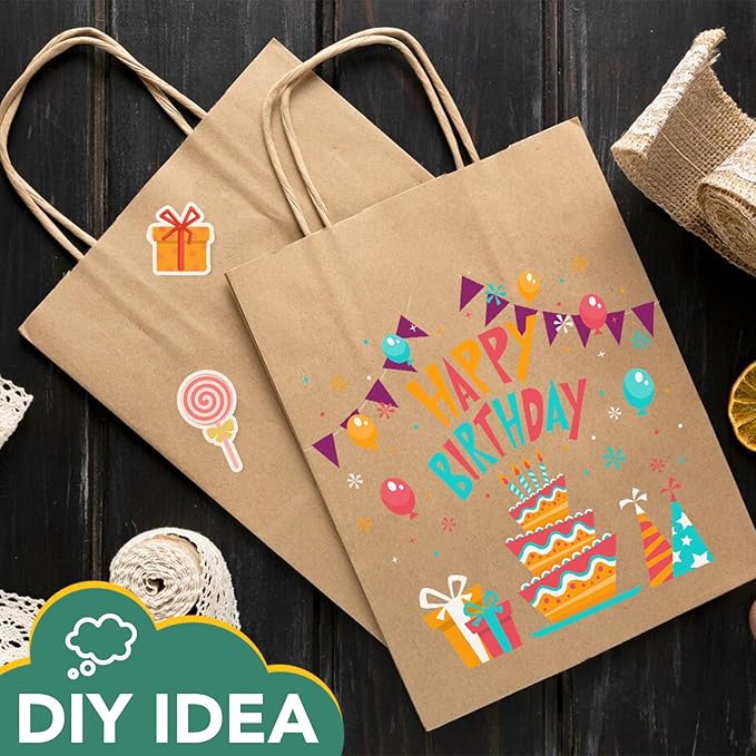 XPCARE 200Pack Paper Bags 8x4.5x10 Inch, Plain Medium Paper Bags with Handles Bulk, Kraft Paper Gift Bag, Retail, Party, Shopping, Favor Bag (Brown)