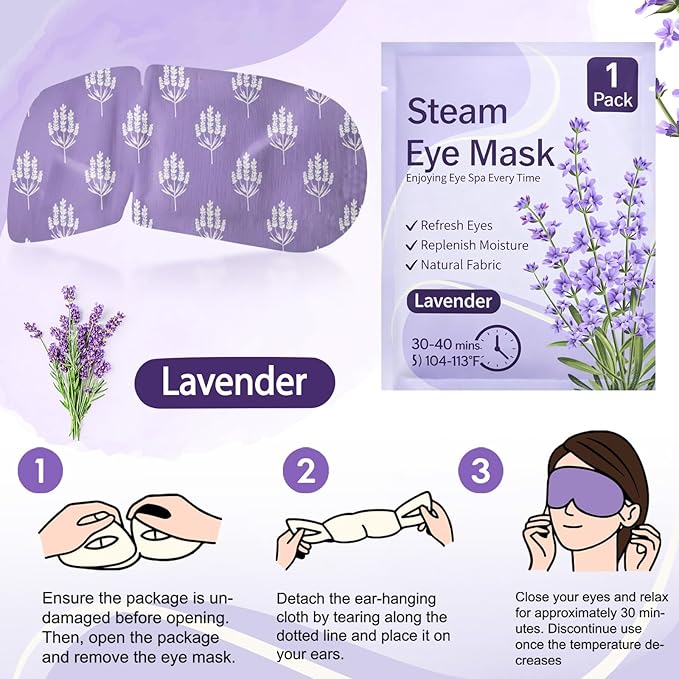 50 Pcs Steam Eye Masks for Dry Eyes Lavender Self Heated Steam Warm Eye Mask - Image 5