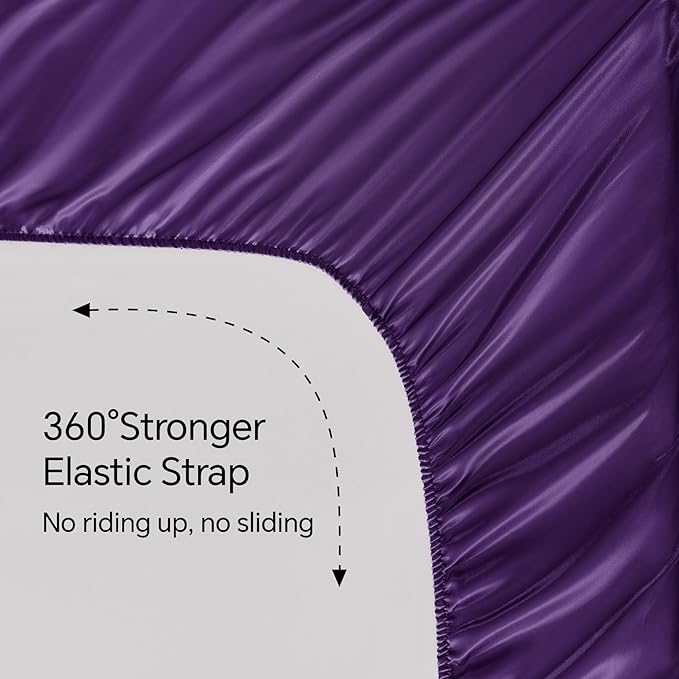 BEDELITE King Size Sheets Set, Luxury Soft Plum Purple Satin Sheets - Image 5