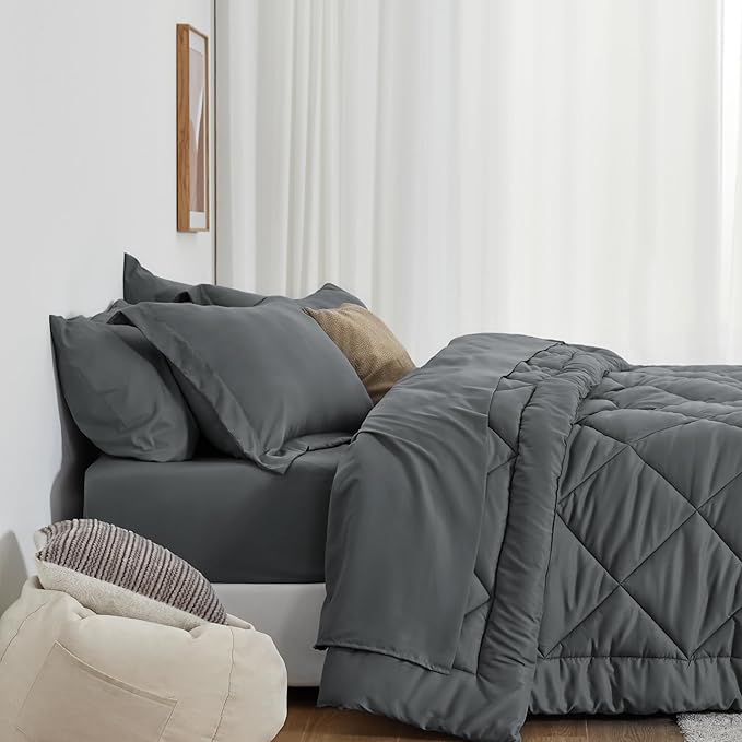 Love's cabin California King Comforter Set Dark Grey, 7 Pieces California King - Image 3
