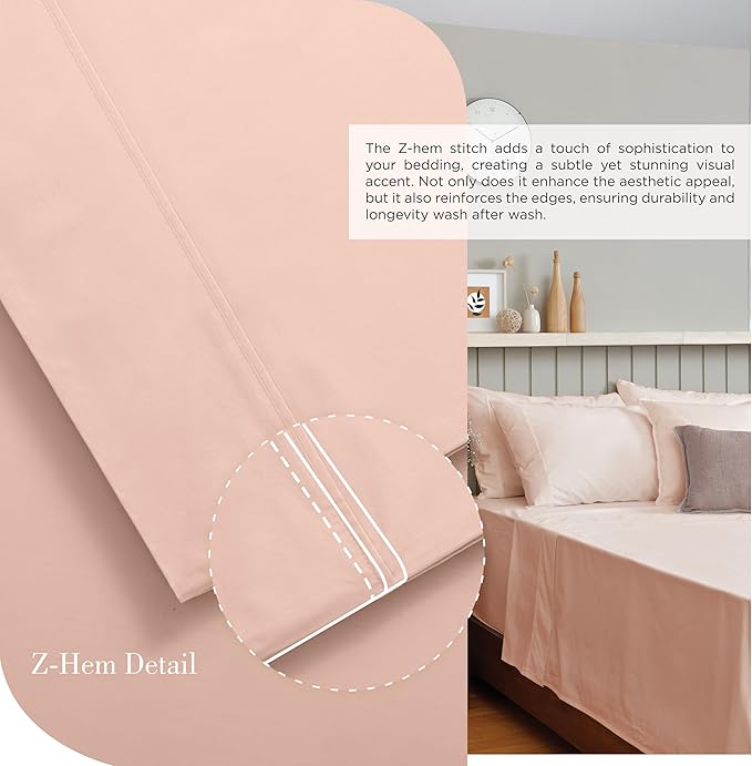 Linen Home 100% Cotton Percale Sheets King Size, Brushed Rose, Deep Pocket - Image 3