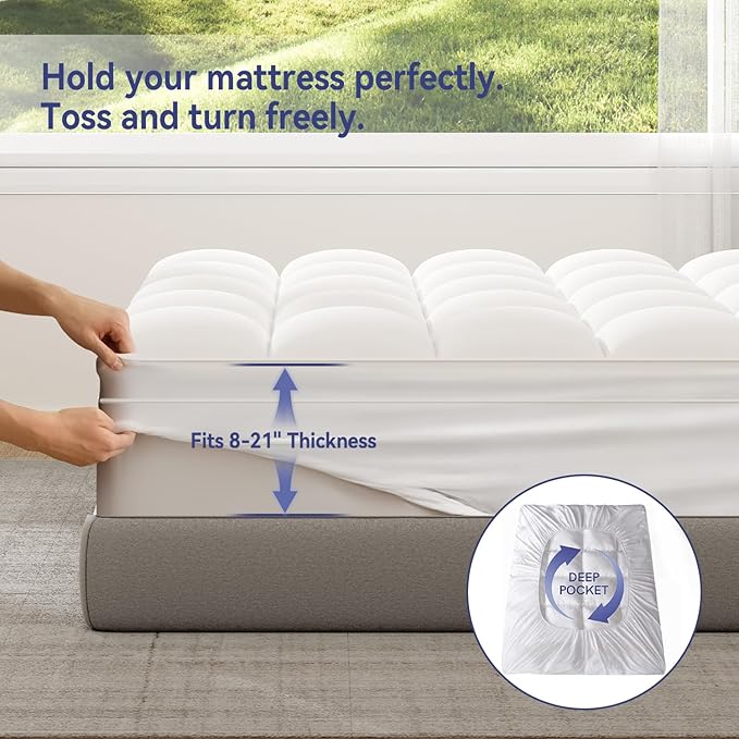 ELEMUSE King Mattress Topper for Back Pain, Extra Thick Mattress Pad Cover - Image 4