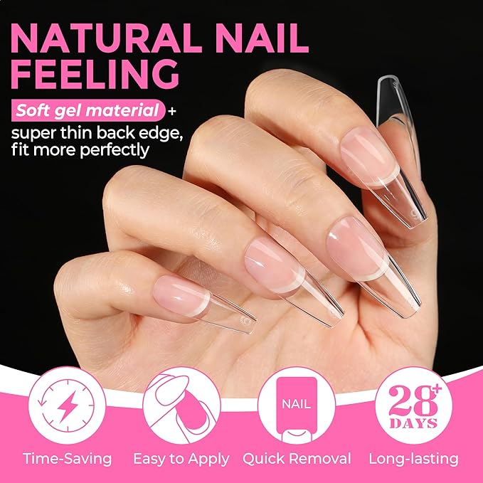 UNA GELLA Long Coffin Nail Tips: 216pcs Coffin Acrylic Fake Nails Full Cover - Image 3