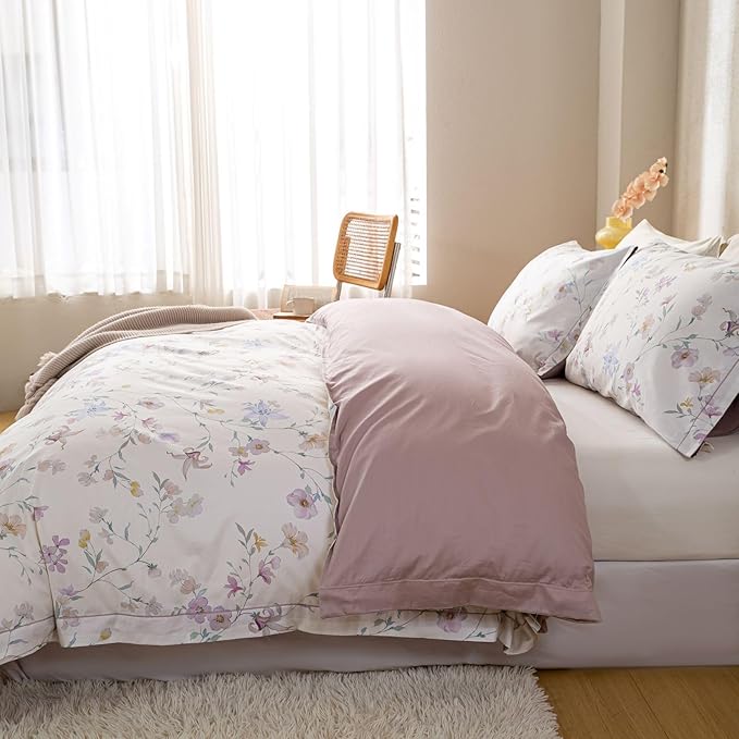 OAITE Duvet Cover Set Queen Size Floral Pattern Ultra Soft 100% Cotton Duvet - Image 5