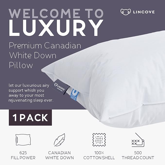 Lincove Cloud Natural Canadian Down and Waterfowl Feather Pillow, 500 Thread - Image 2