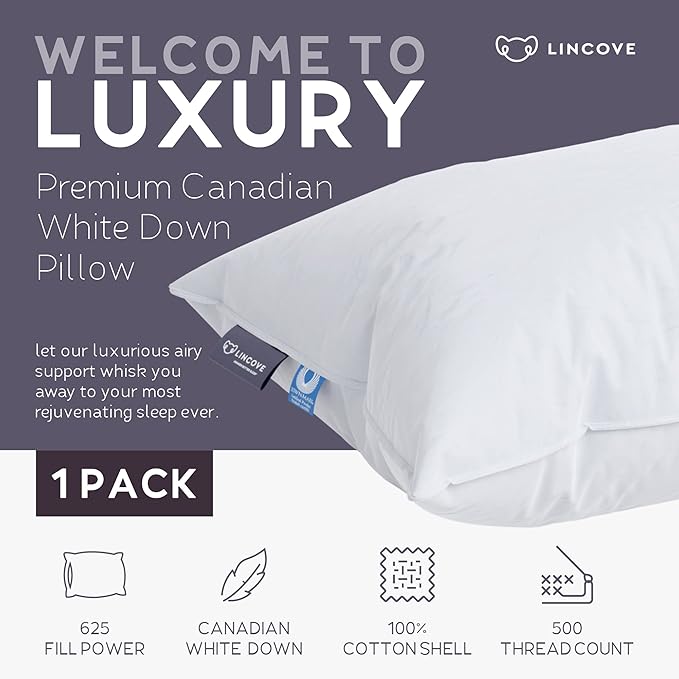 Lincove Cloud Natural Canadian Down Pillow, 500 Thread Count Cotton Shell - Image 2