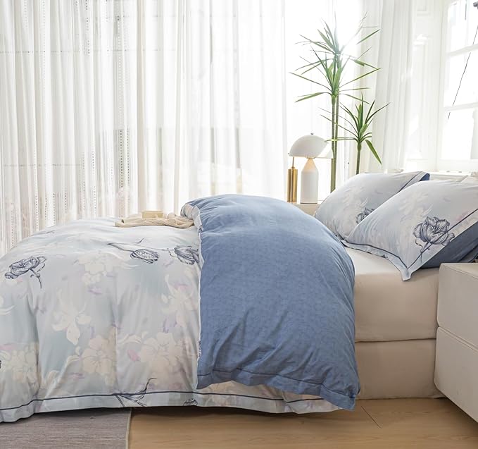 OAITE Duvet Cover Set Queen Size Floral Pattern 500 Thread Count Ultra Soft - Image 4