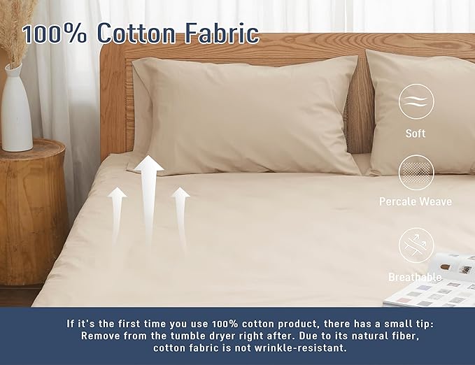 Pillow Cases, King Size Cotton Percale Weave Pillowcases, Pre-Shrunk Breathable - Image 4