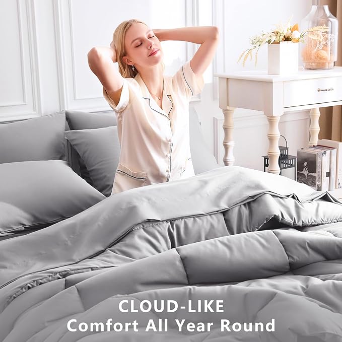 CozyLux Queen Comforter Set Grey, 7 Pieces Bed in a Bag, All Season Bedding Sets - Image 4