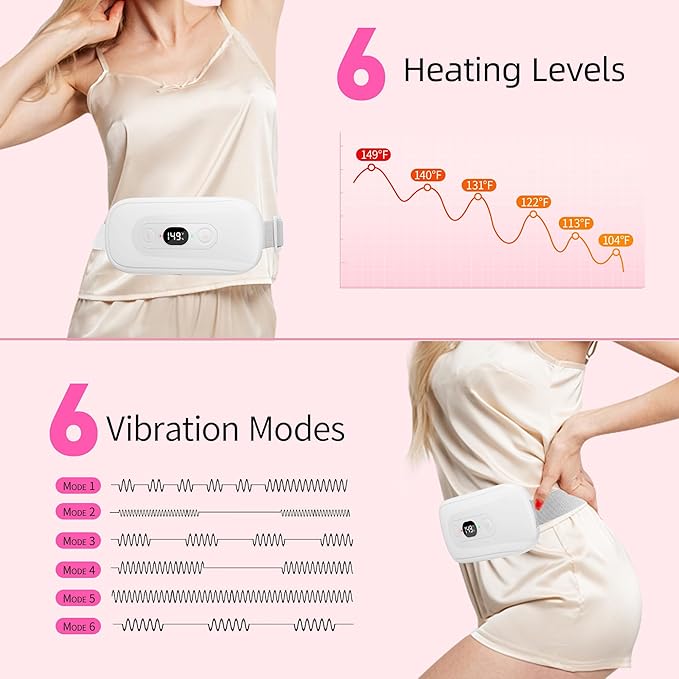 Portable Heating Pad Period Cramps: 2 Timer 6 Heat Levels 6 Vibration Modes - Image 2