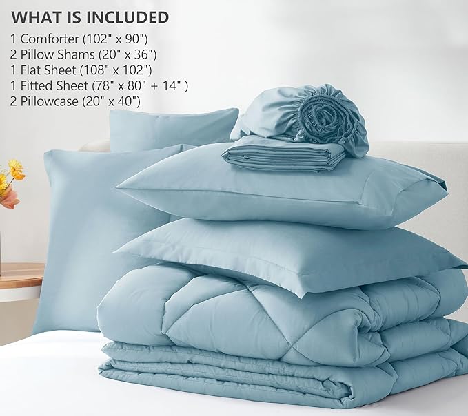 CozyLux King Size Comforter Set Light Blue - Image 6