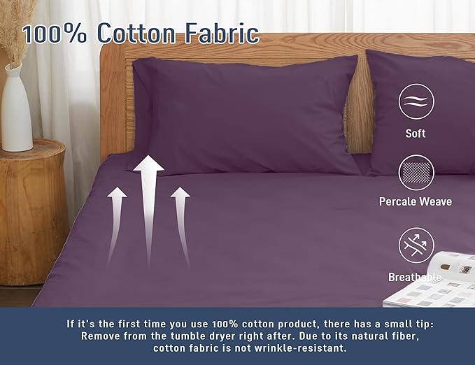 Pillow Cases, King Size Cotton Percale Weave Pillowcases, Pre-Shrunk Breathable - Image 4