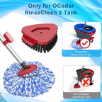 2 Pack Spin Mop Heads Replacement Compatible with O Cedar RinseClean 2 Tank, Upgraded Scrub Brush,4 Section Mop Handle and 1 Base Combo Set, Microfiber Replace Head Refill