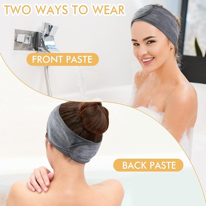 SINLAND Spa Headband for Women 3 Counts Ultra Soft Adjustable Makeup Hair Band - Image 3
