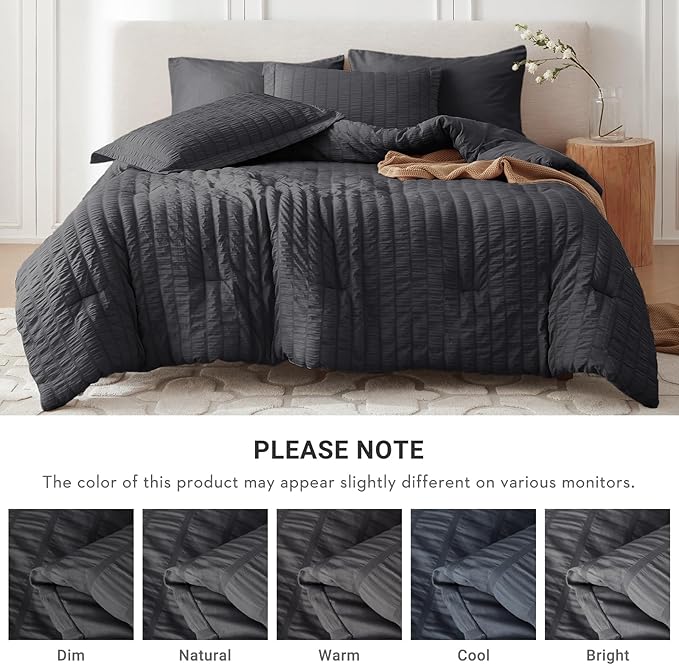 MUXHOMO 7 Pieces California King Comforter Set, Seersucker Bed in a Bag Cal - Image 5