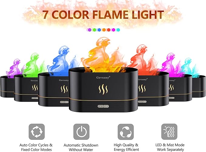 Flame Essential Oil Diffuser, Upgrade 7 Colour Lights Aromatherapy Diffuser - Image 3