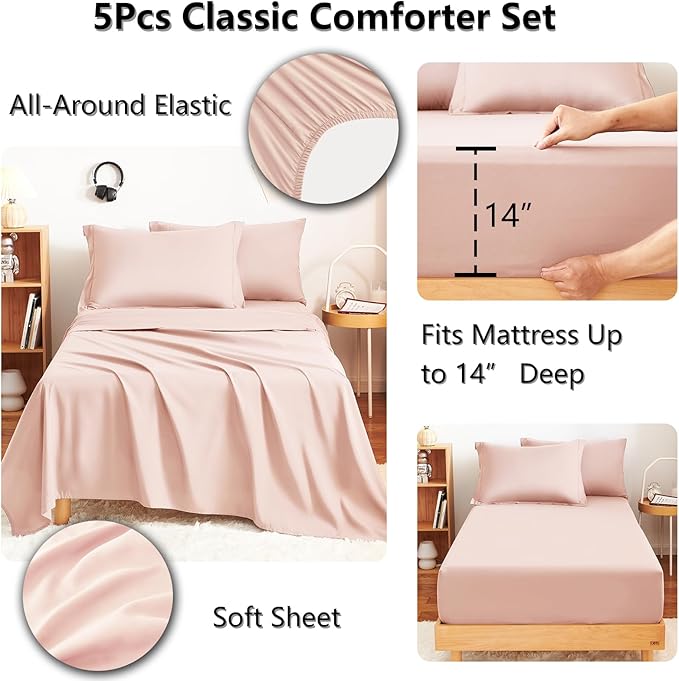 CozyLux Twin XL Comforter Set Blush Pink - Image 4