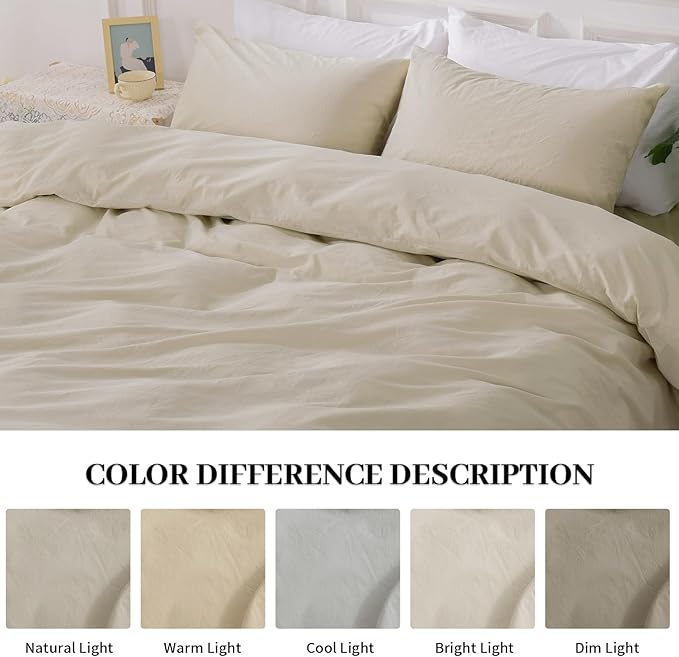 NEXHOME PRO Duvet Cover Set 100% Washed Cotton Oversized King 120"x98" Linen - Image 2