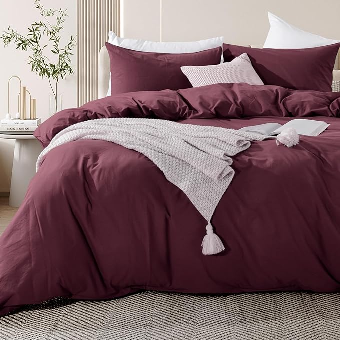 NEXHOME PRO Duvet Cover Set Queen Size Linen Look Textured 100% Washed Cotton - Image 5