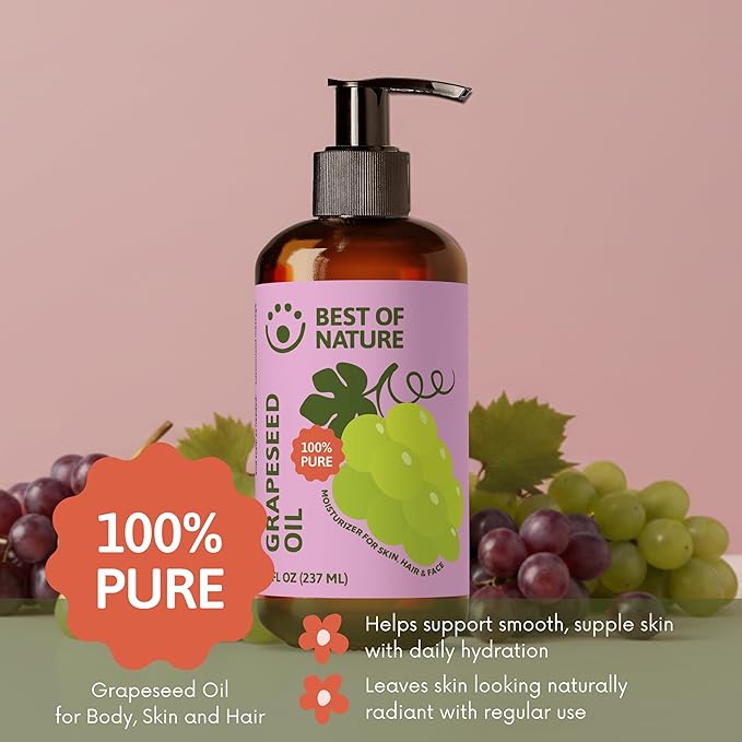 Best of Nature 100% Pure Grapeseed Massage & Body Oil, Unscented Lightweight - Image 5