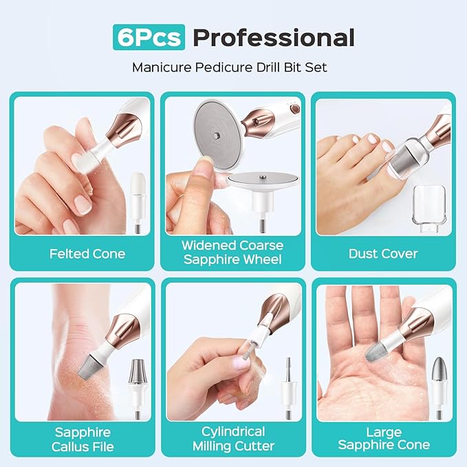 COSLUS C43 Professional Manicure Pedicure Kit, 5-in-1 Electric Nail File - Image 7