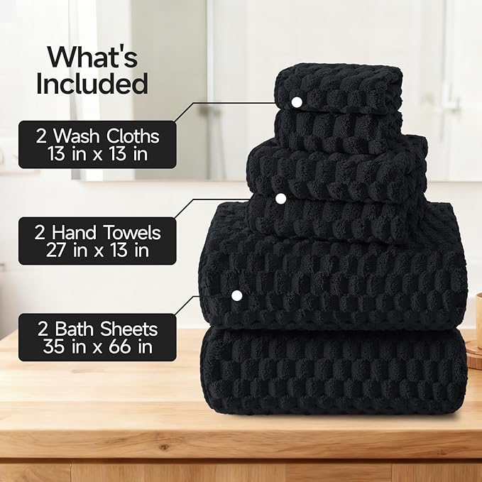 REDKISS Black Microfiber Towels Set of 6-35x70 Inches Oversized Bath Sheets - Image 3