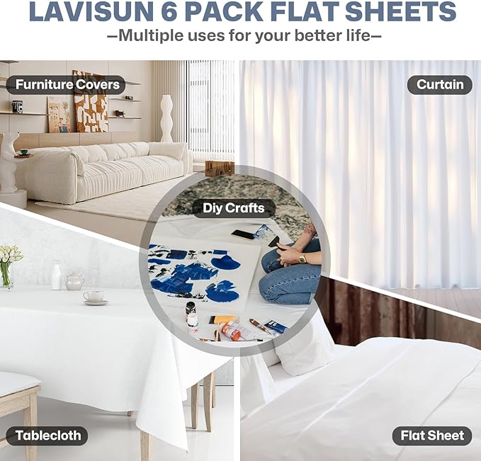 Lavisun King Size Flat Sheets Only, 6 Pack Soft Brushed Microfiber Bedding - Image 8