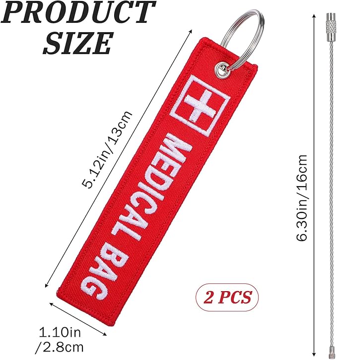 Medical Alert Tags for Bag, 2 Pcs Medical Equipment Device Luggage Id Tag Double-Sided Travel Bags Tags Reusable Red Bags Keychain Label for Backpack Luggage Suitcase Purse, Red