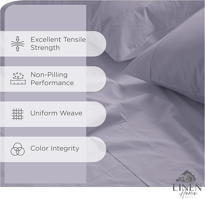 Linen Home Queen Percale Sheets 100% Cotton, 4-Piece Set, Deep Pocket Fits 16" - Image 2