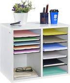 AdirOffice Wooden Adjustable Literature Organizer, 12 Compartment Office Mailbox, or Classroom Literature Organizer, White