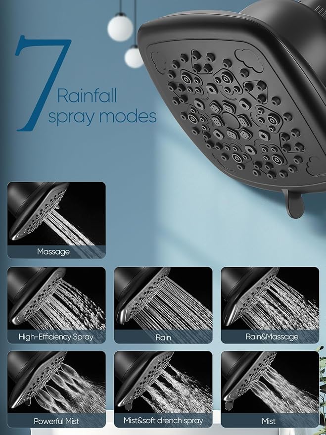 Cobbe Filtered Shower Head, 7 Modes High Pressure Shower Heads - Image 2