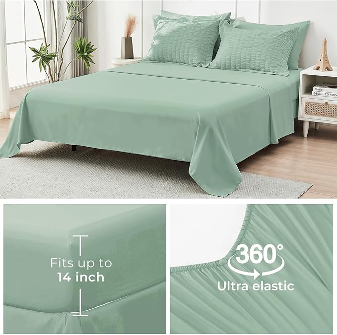 HYMOKEGE Sage Green Twin XL Comforter Set Seersucker 5 Pieces, All Season - Image 7