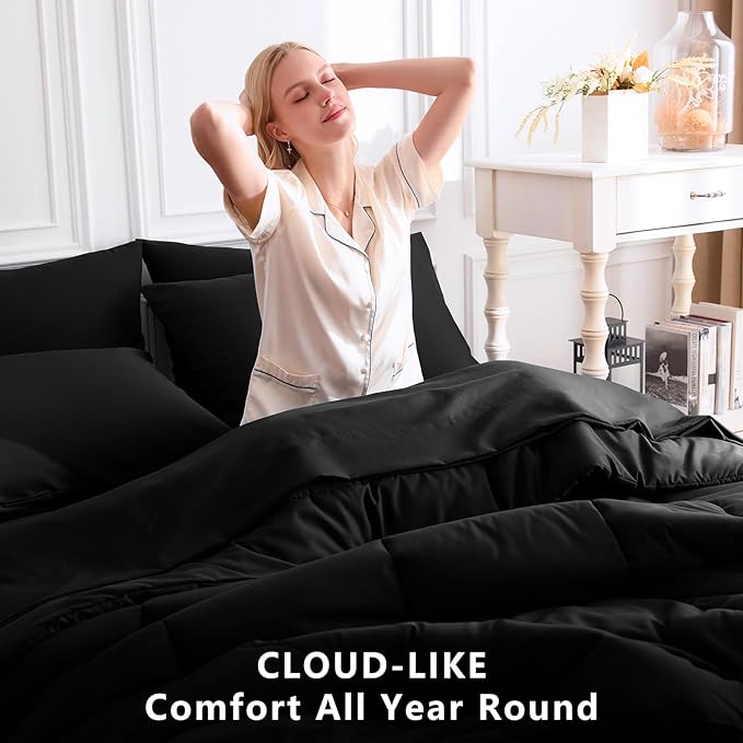 CozyLux Queen Comforter Set Black, 7 Pieces Bed in a Bag, All Season Bedding - Image 4